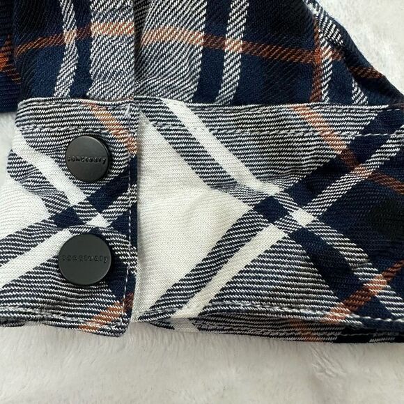 Sanctuary Women's Size L Long Sleeve Plaid Boyfriend Shirt Blue White Snap Front - Picture 5 of 11